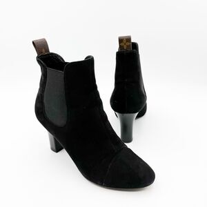 Louis Vuitton LV Monogram Ankle Boots Black Suede Heels EU 37 US 7